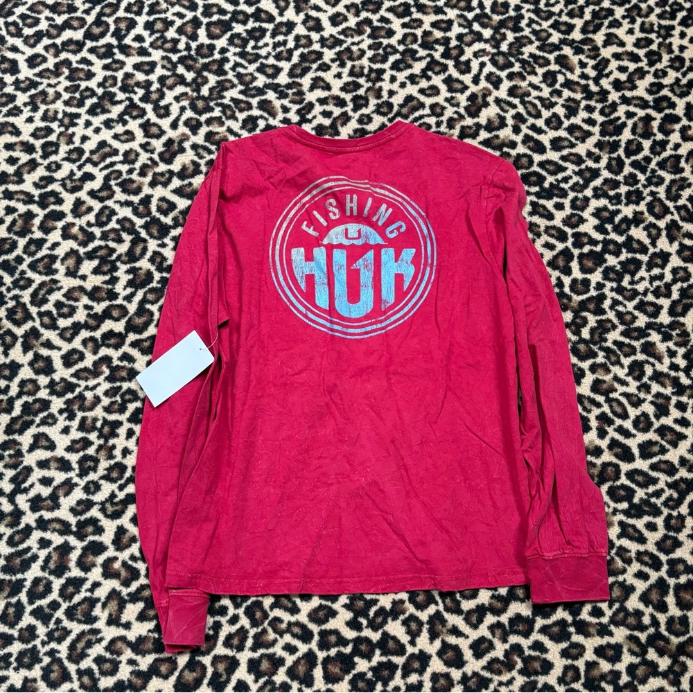 NWT HUK FISHING Mineral Wash Scarlet Blaze Long Sleeve Shirt